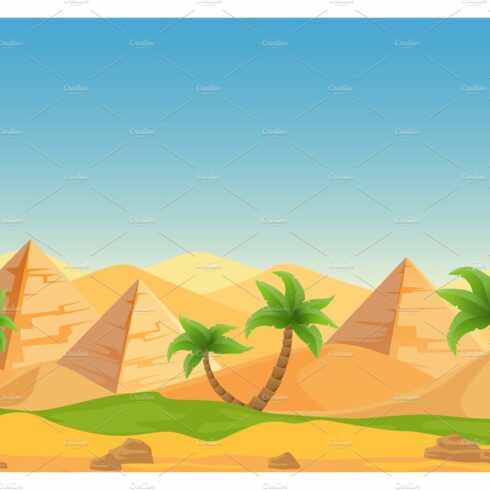 Pyramids in desert landscape cover image.