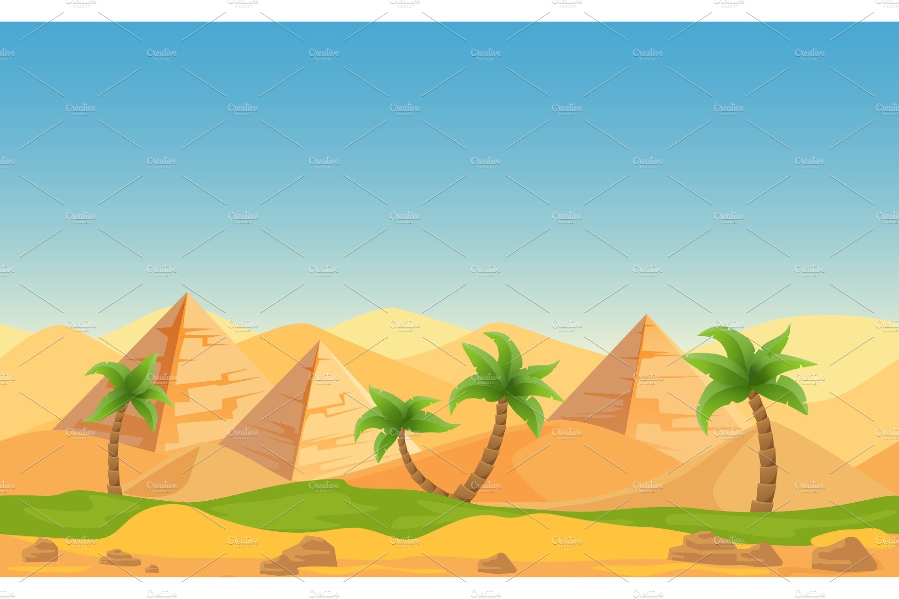 Pyramids in desert landscape cover image.