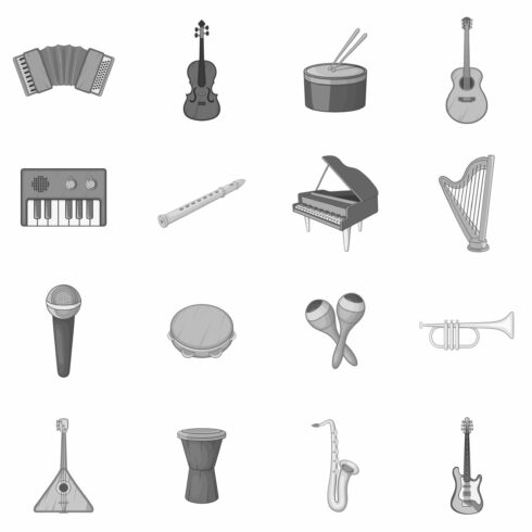 Musical instruments icons set cover image.