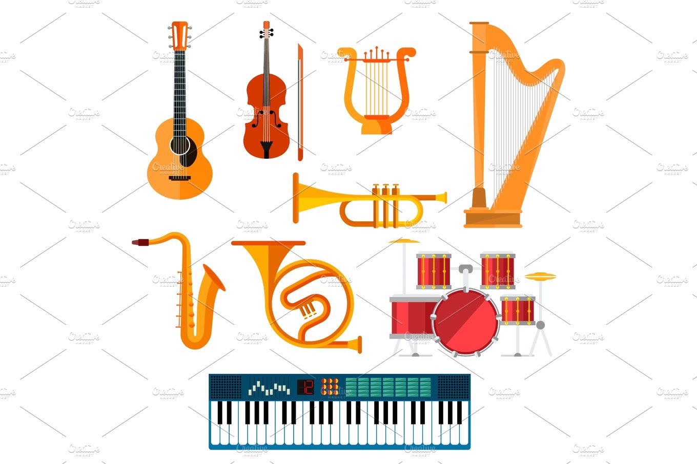 Musical wind, key or string vector instruments cover image.