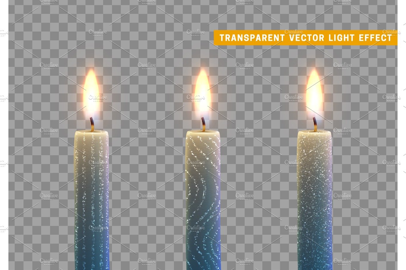 Candles burn with fire. Set of paraffin candles realistic isolated on trans... cover image.