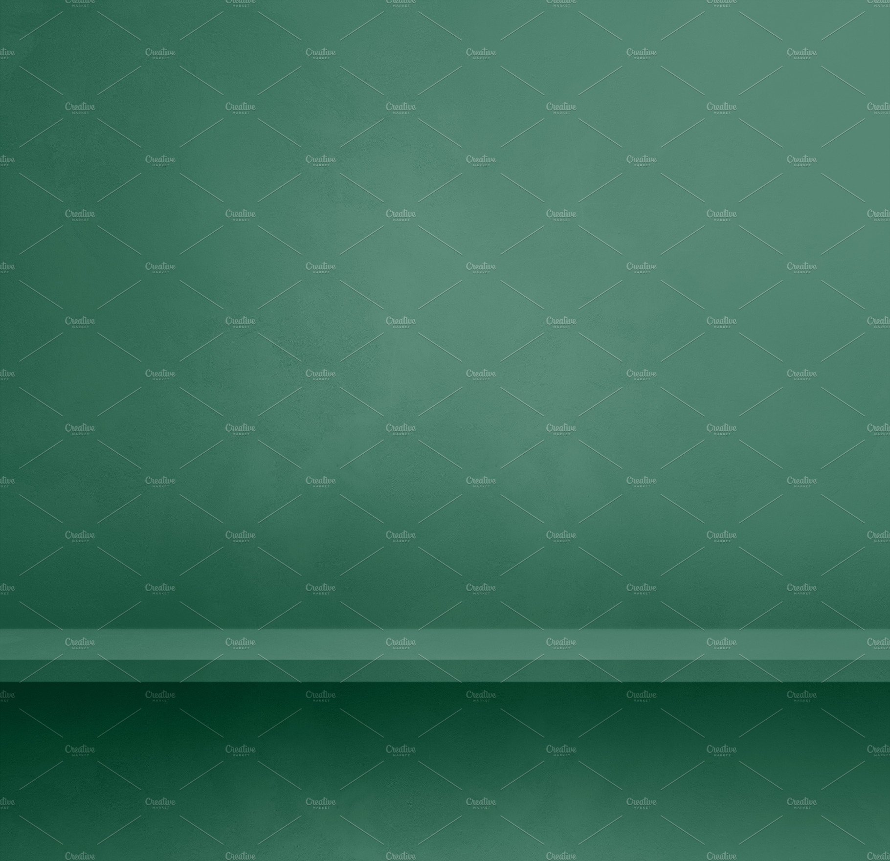 Empty shelf on a dark green concrete wall. Background template. cover image.