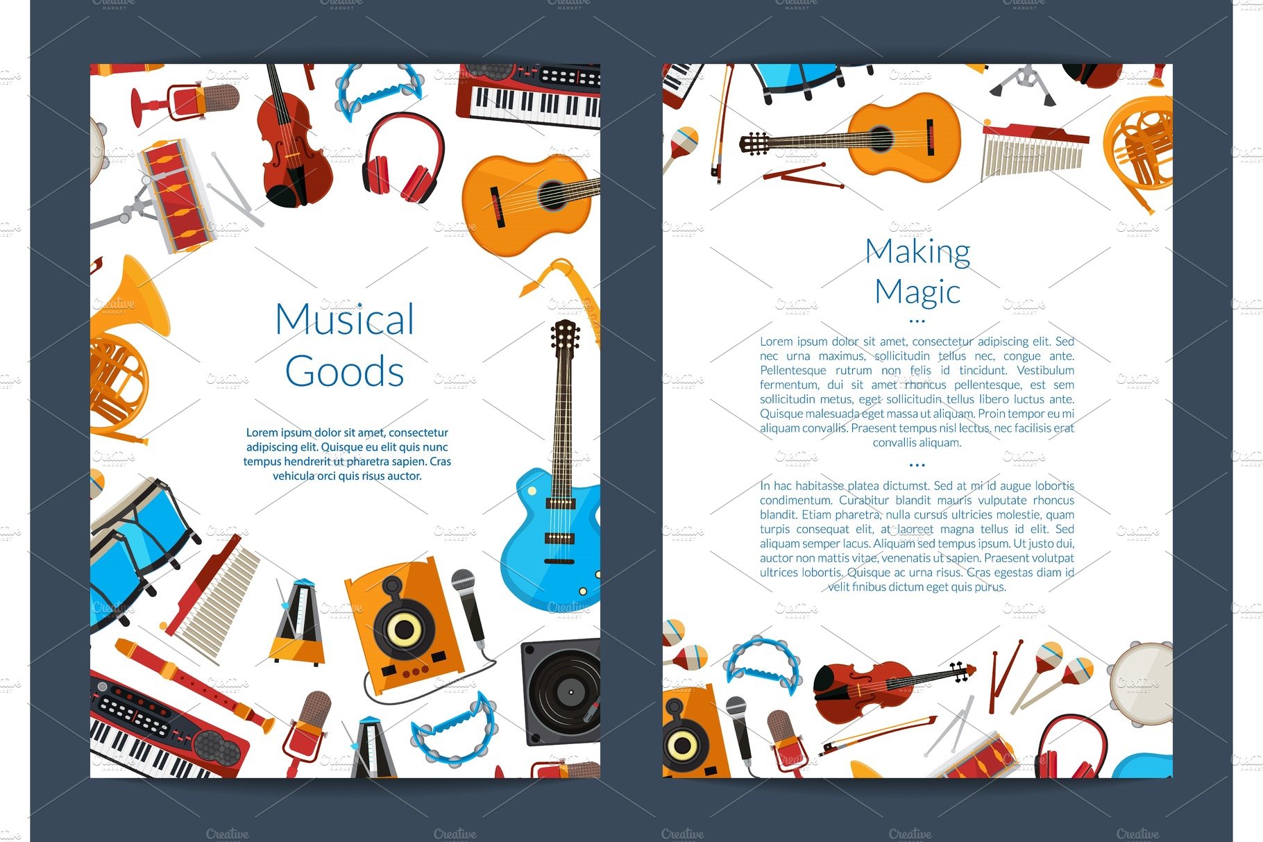 Vector cartoon musical instruments cover image.