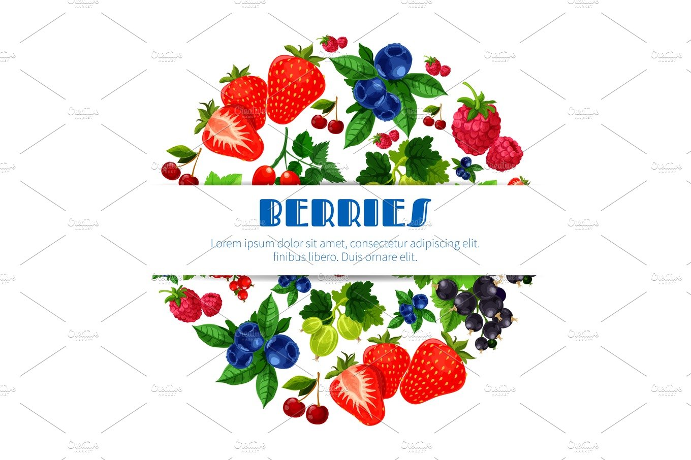 Fresh berries vector poster of berry bunch cover image.