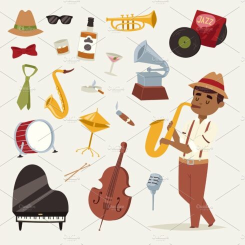 Fashion jazz band music party symbols art performance and musical instrumen... cover image.