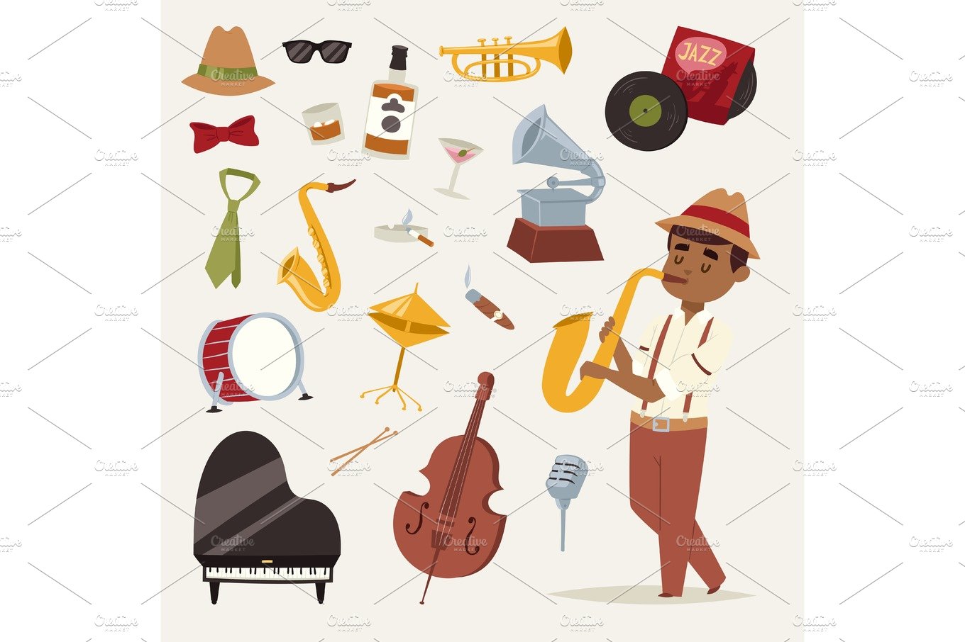 Fashion jazz band music party symbols art performance and musical instrumen... cover image.