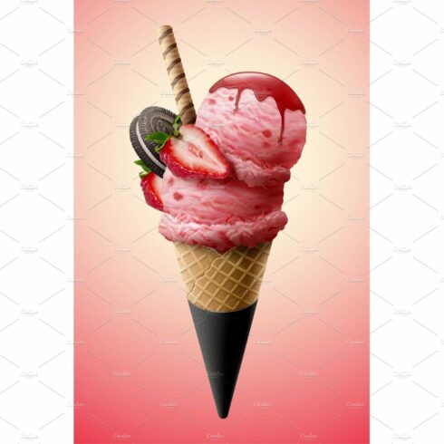 Strawberry ice cream cone cover image.