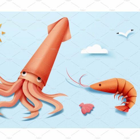 Squid and shrimp at beach elements cover image.