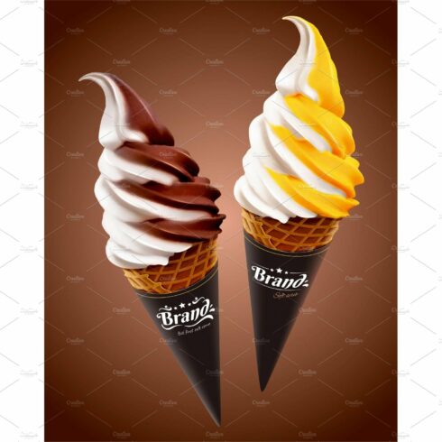 Mango and chocolate ice cream cone cover image.