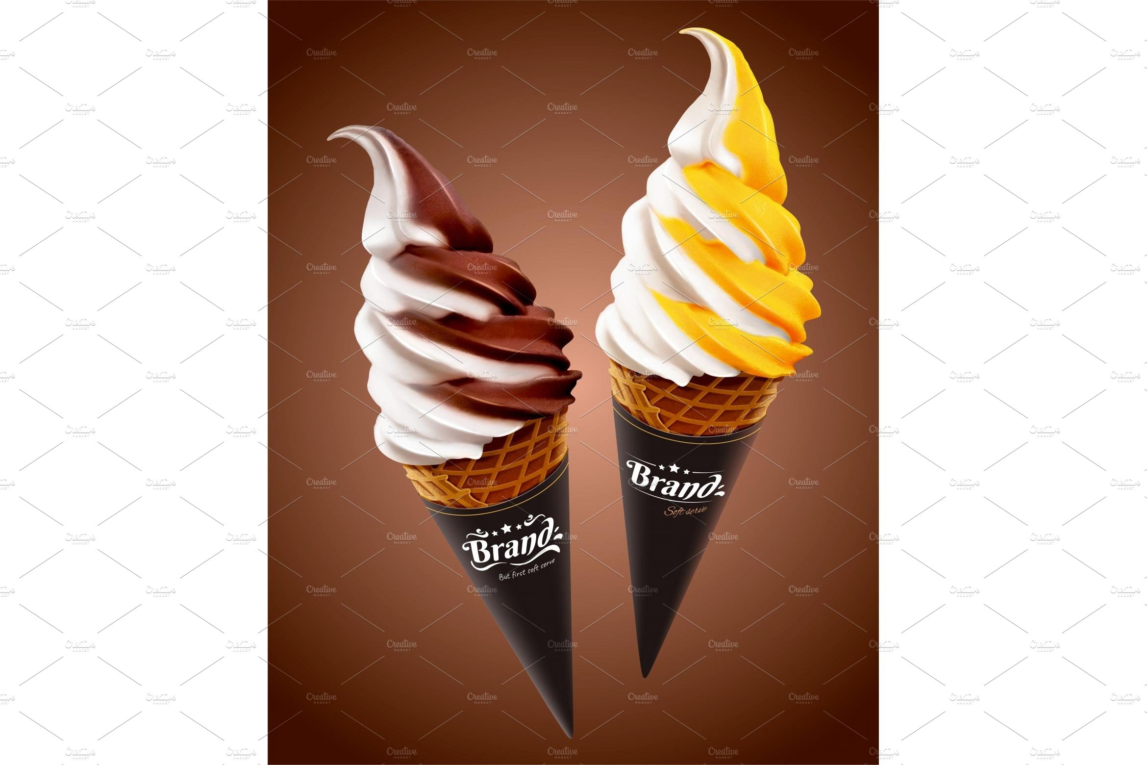 Mango and chocolate ice cream cone cover image.