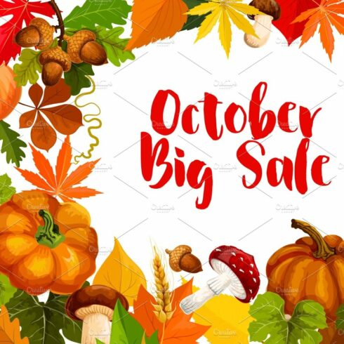 Autumn sale poster, october discount offer design cover image.