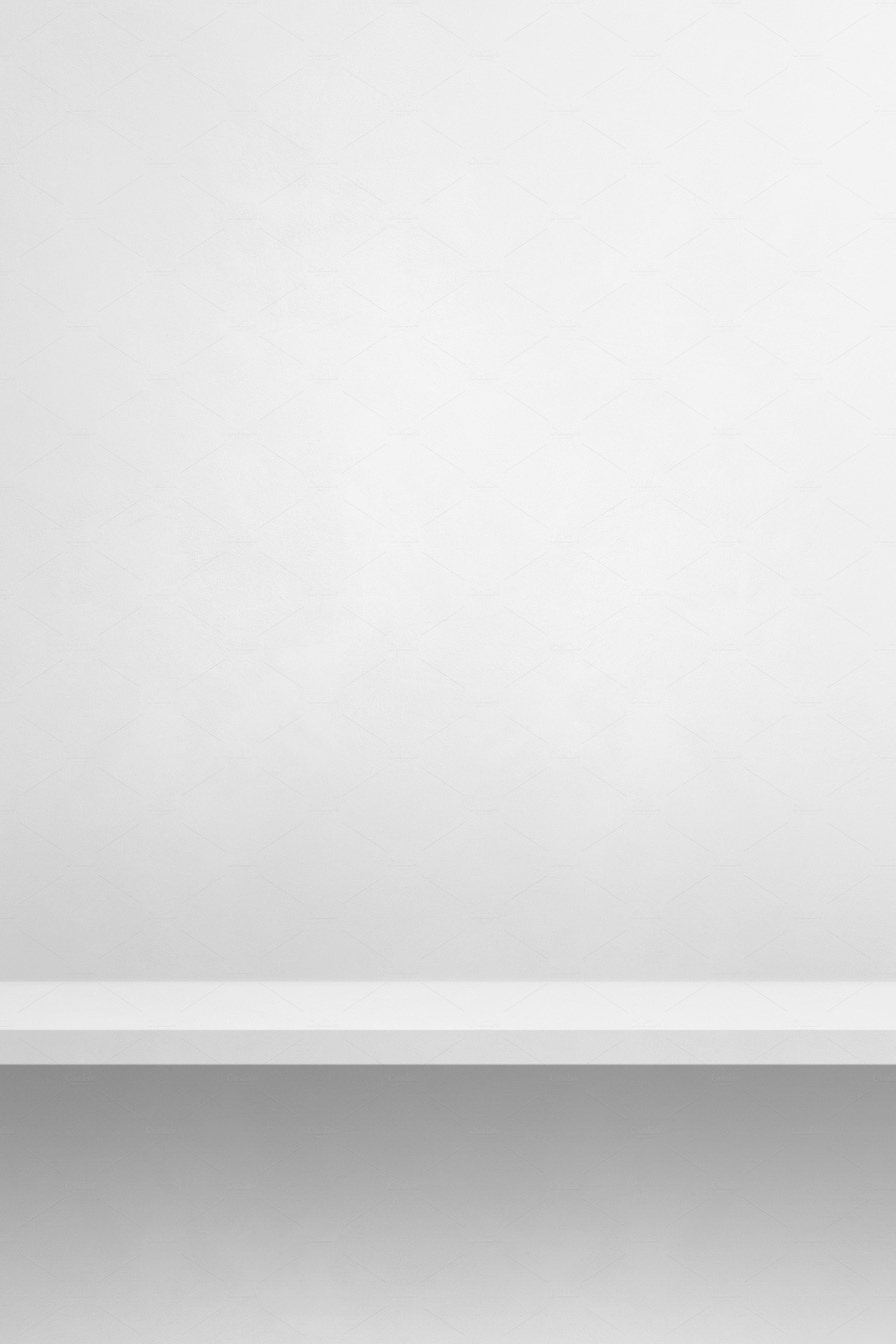 Empty shelf on a white wall. Background template. Vertical backd cover image.