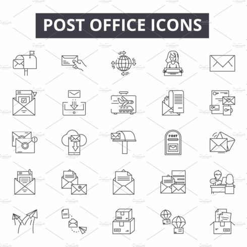 Post office line icons, signs set cover image.
