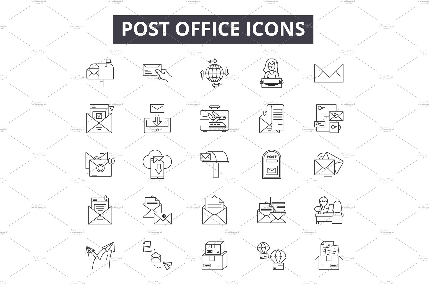 Post office line icons, signs set – MasterBundles