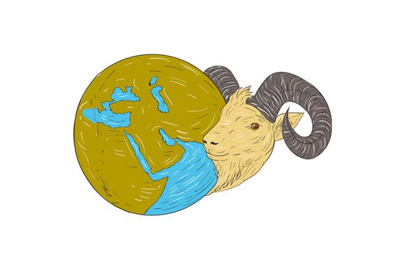 Ram Head Middle East Globe Drawing cover image.