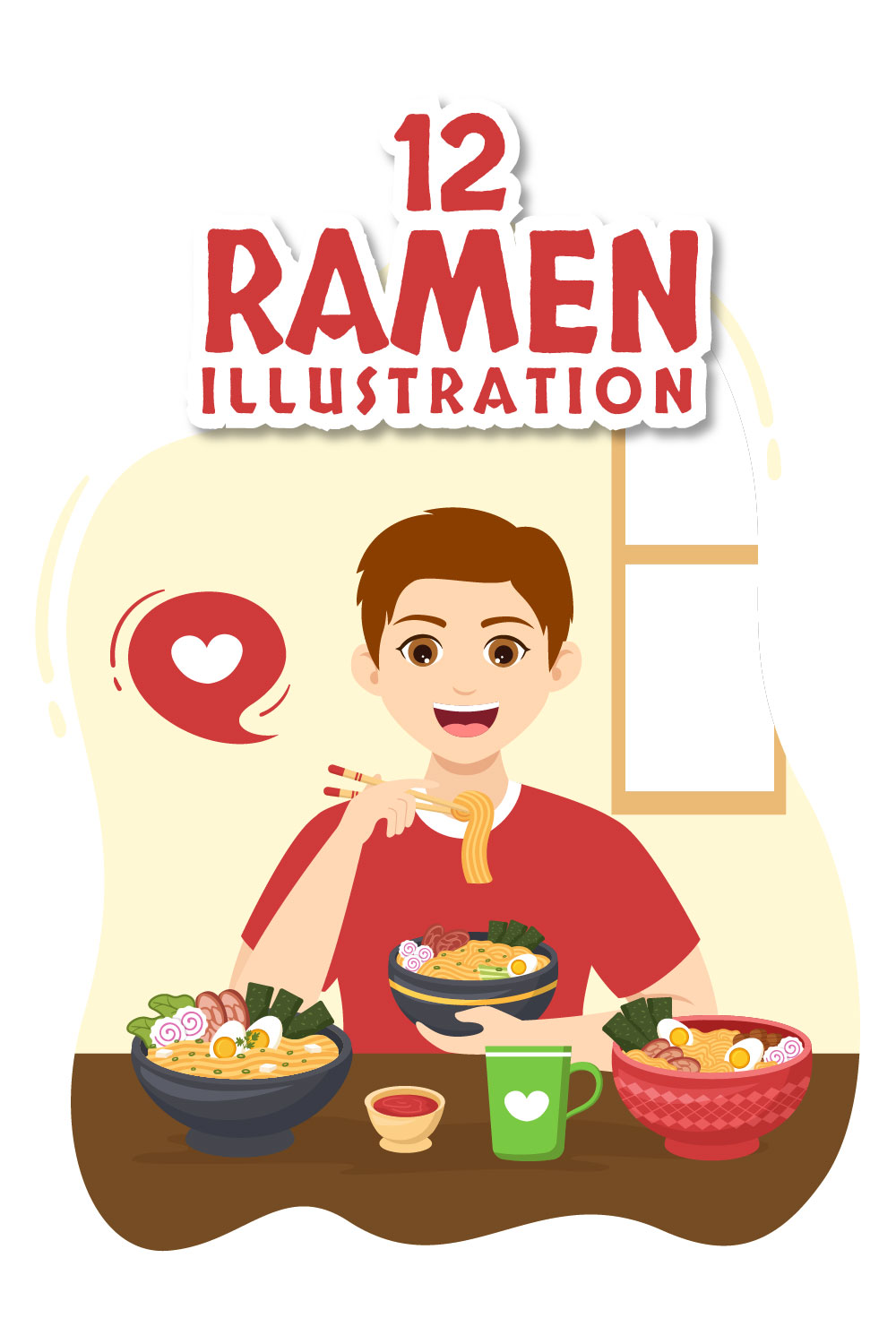 12 Ramen Japanese Food Illustration pinterest preview image.