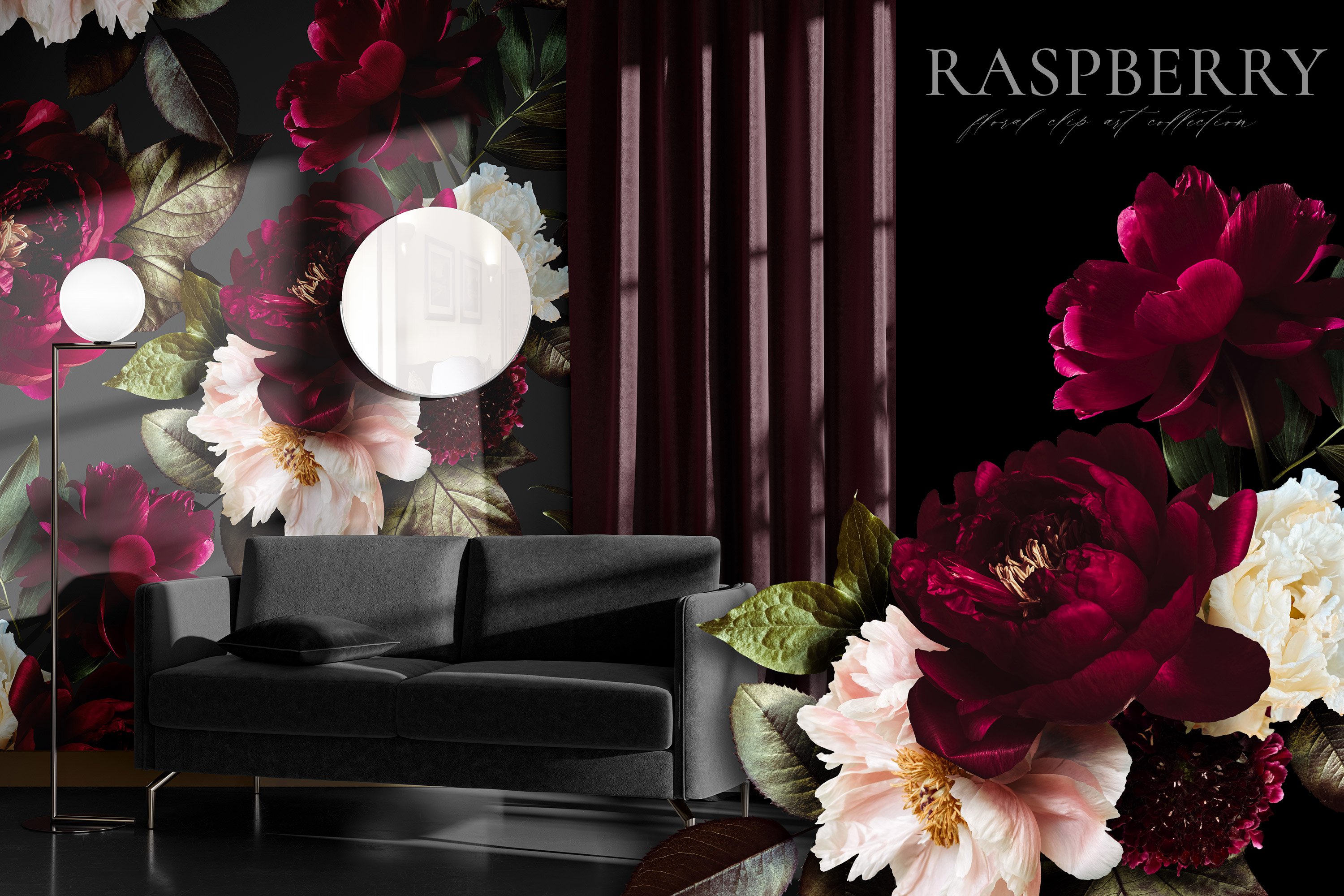Raspberry Floral Clip Art Collection preview image.