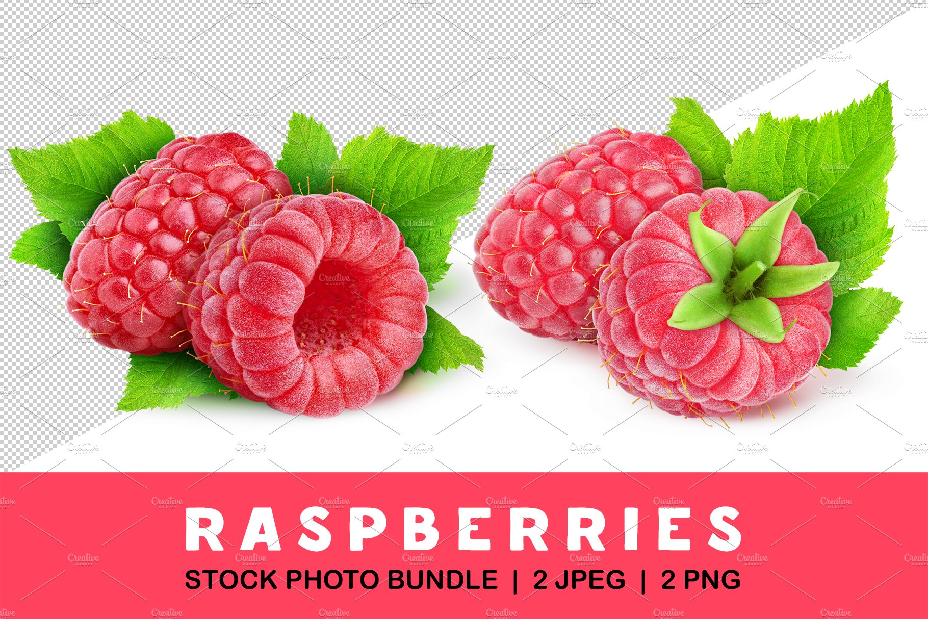 Two raspberries with leaf cover image.