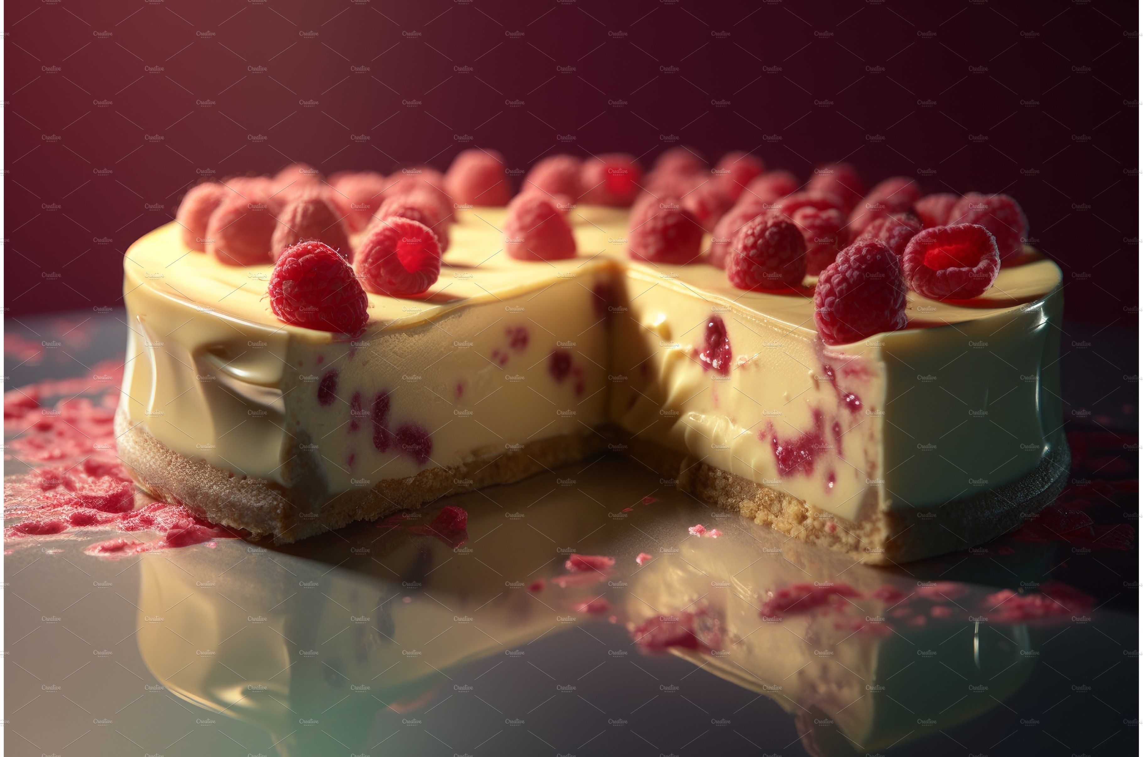 Raspberry cheesecake. Generate Ai cover image.
