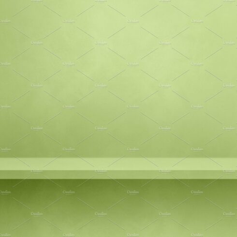 Empty shelf on a light green concrete wall. Background template. cover image.