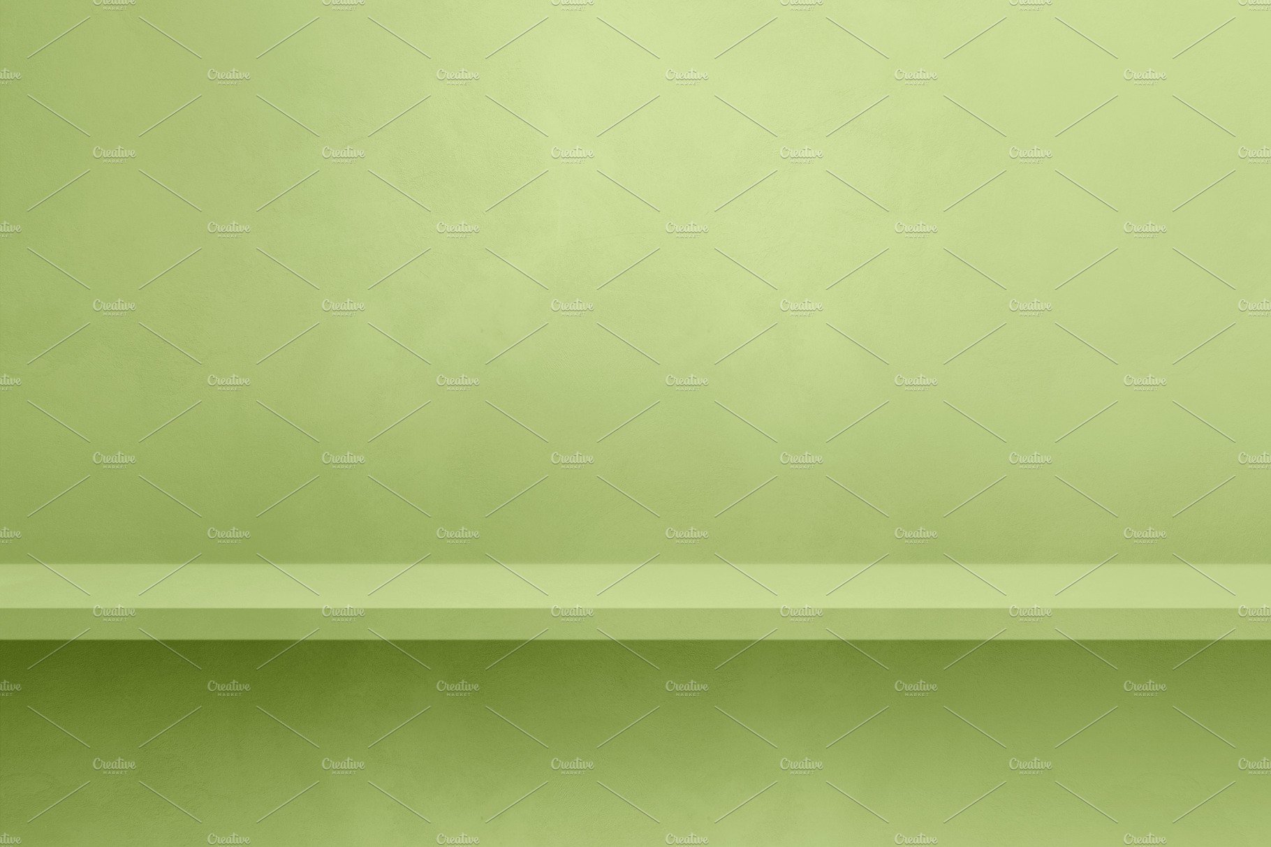 Empty shelf on a light green concrete wall. Background template. cover image.