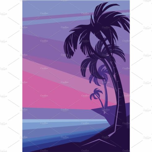 fantasy tropic ocean cost sunset with palm cover image.