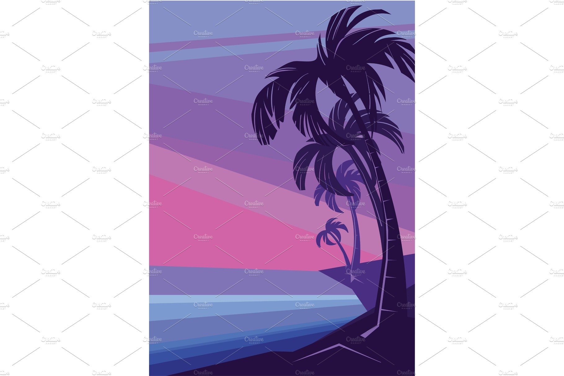 fantasy tropic ocean cost sunset with palm cover image.