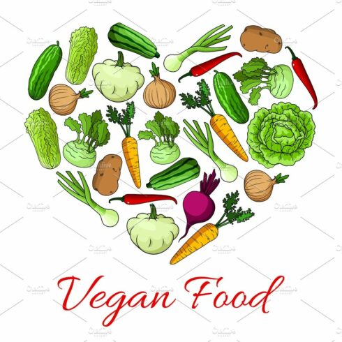 Vegan food heart poster of vegetables cover image.