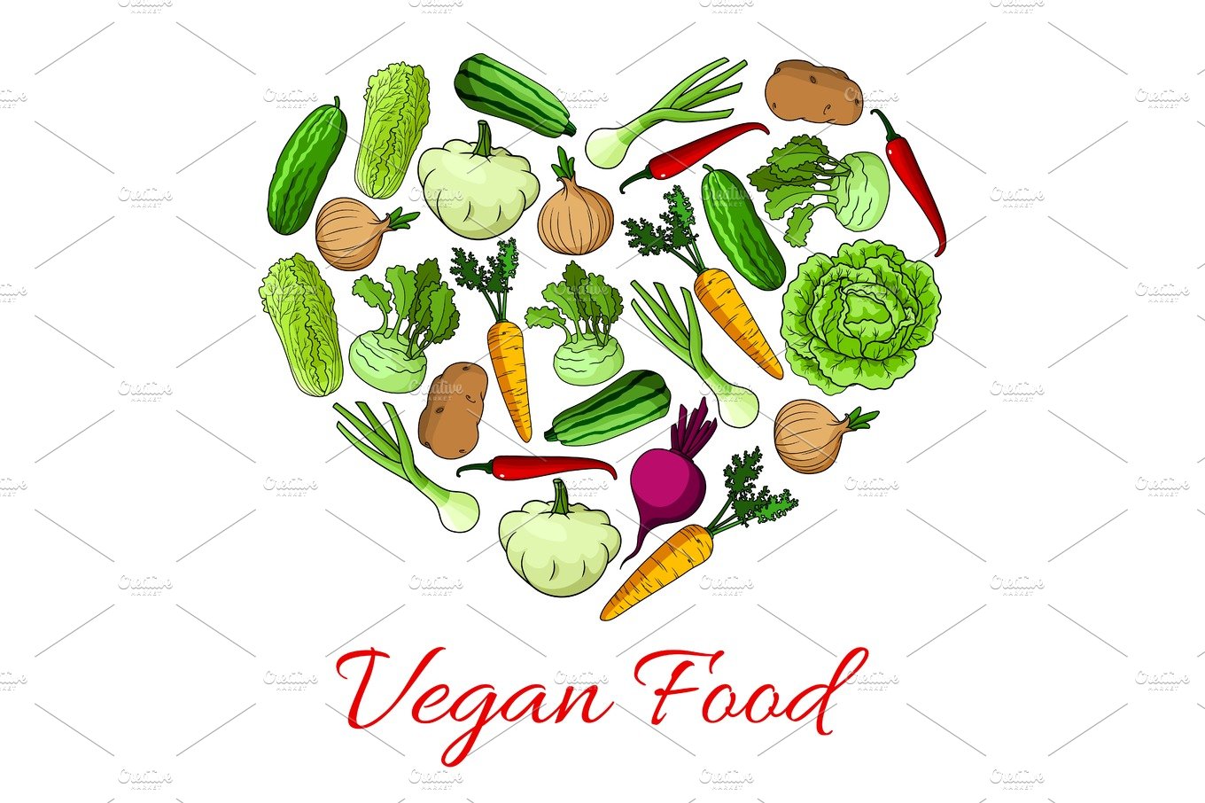 Vegan food heart poster of vegetables cover image.