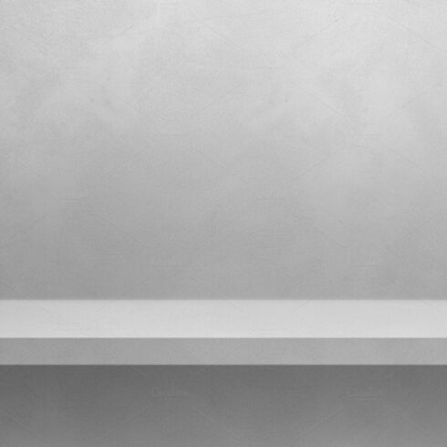 Empty shelf on a white wall. Background template. Horizontal ban cover image.