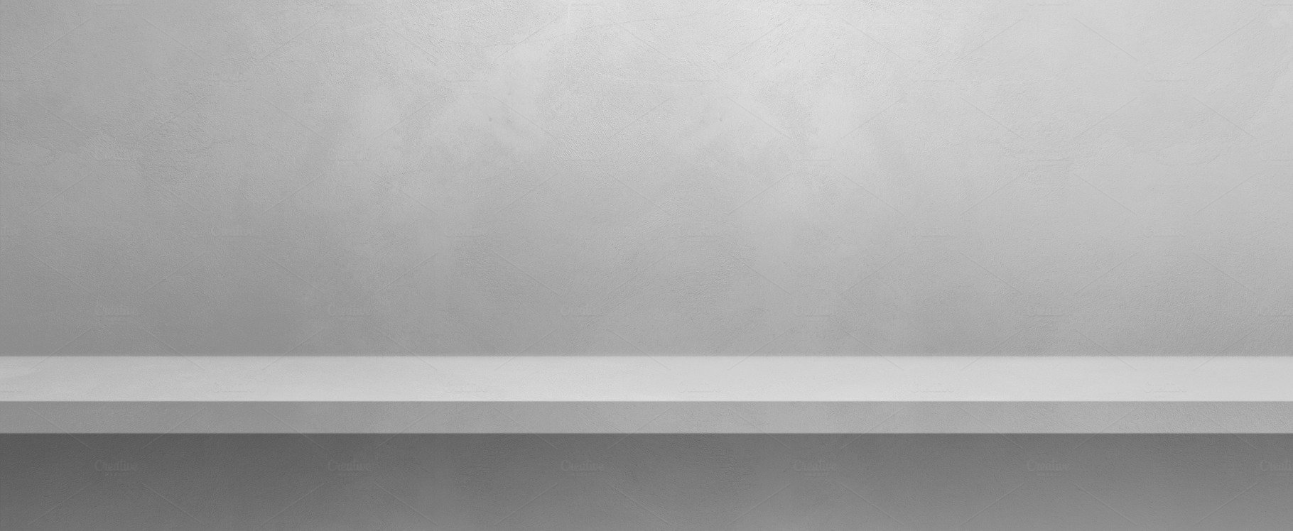 Empty shelf on a white wall. Background template. Horizontal ban cover image.