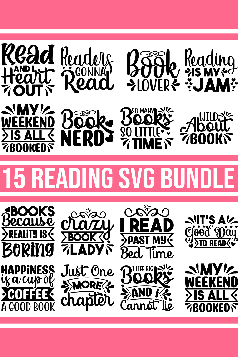 Reading SVG Bundle pinterest preview image.