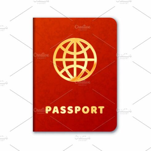Realistic foreign passport icon cover image.