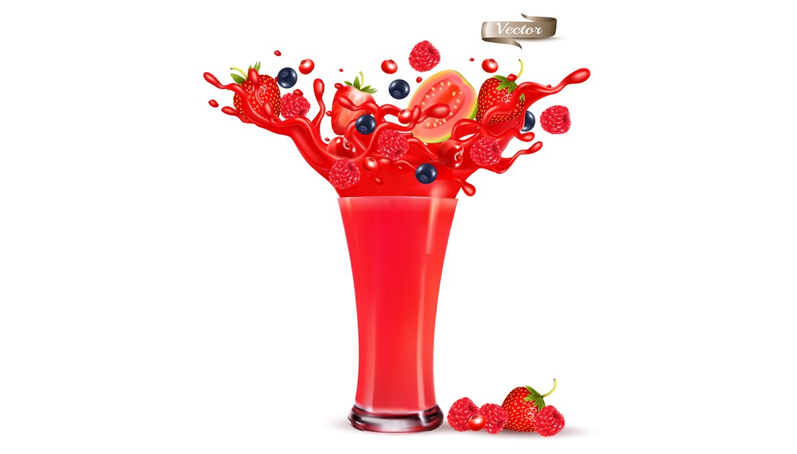 Red berry juice splash in glass cover image.