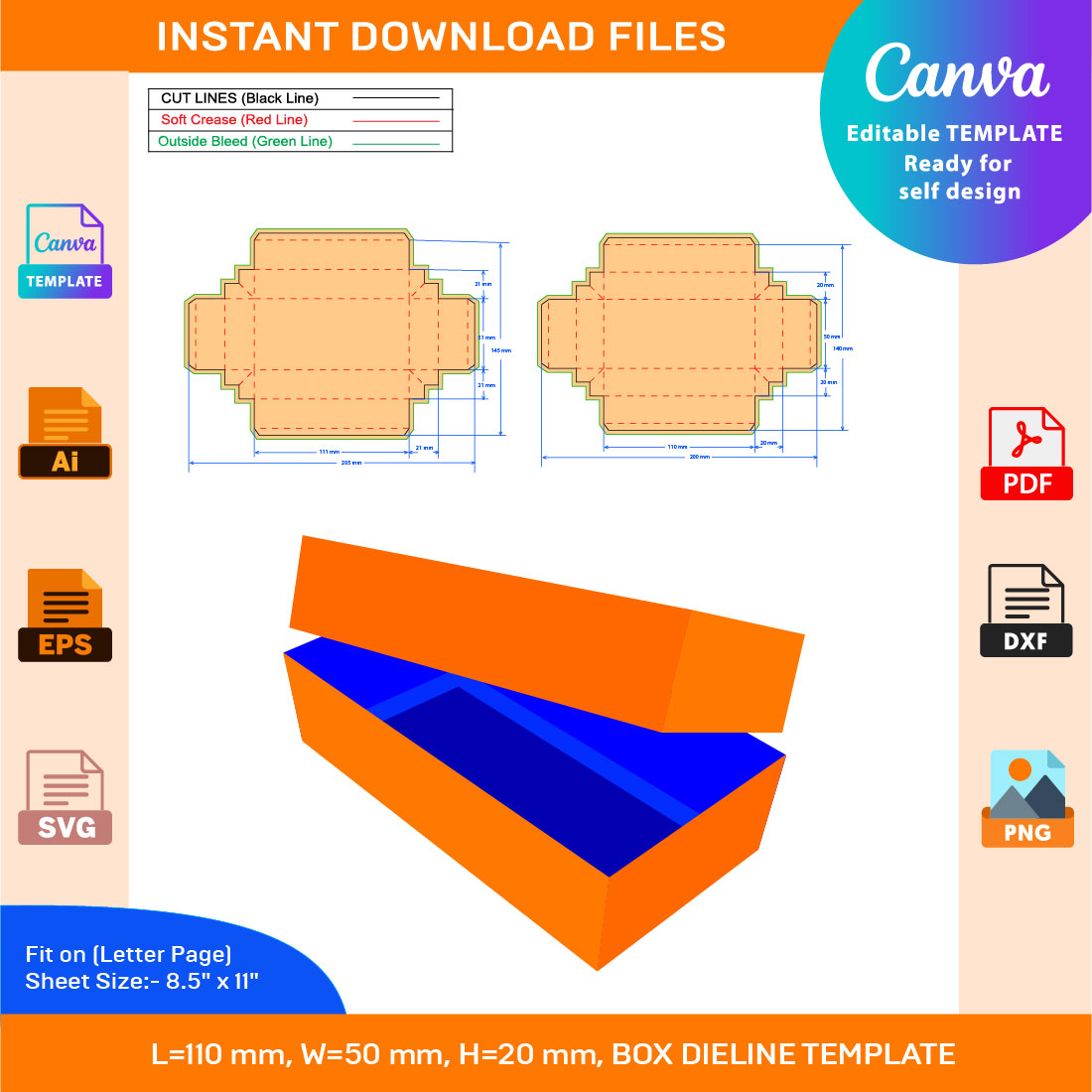 Snap Lock Box, Gift Box, Storage Box, Dieline Template MasterBundles