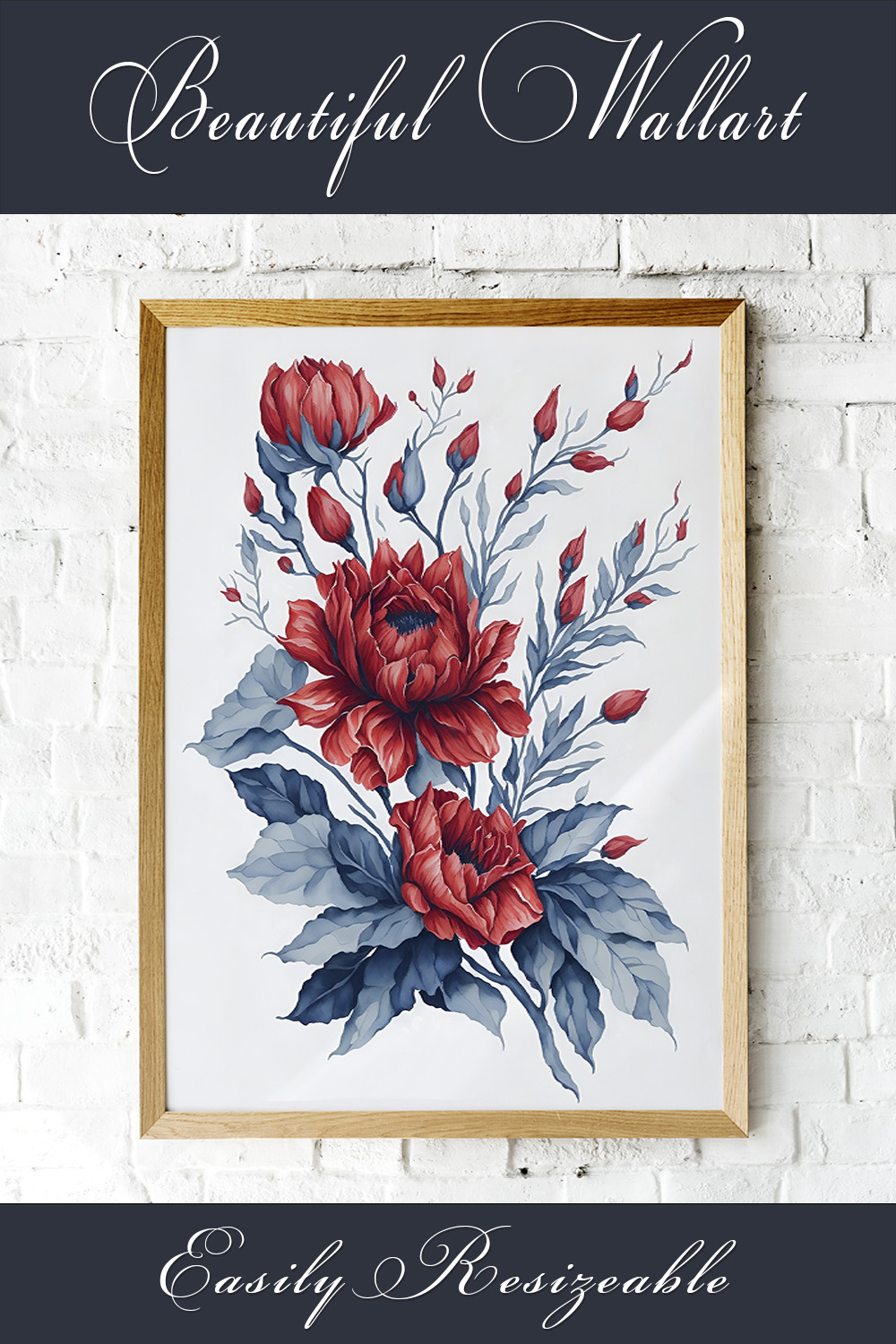 Elegant Dull Colors Red Flower Wall Art - Captivating Floral Decor for Every Space pinterest preview image.