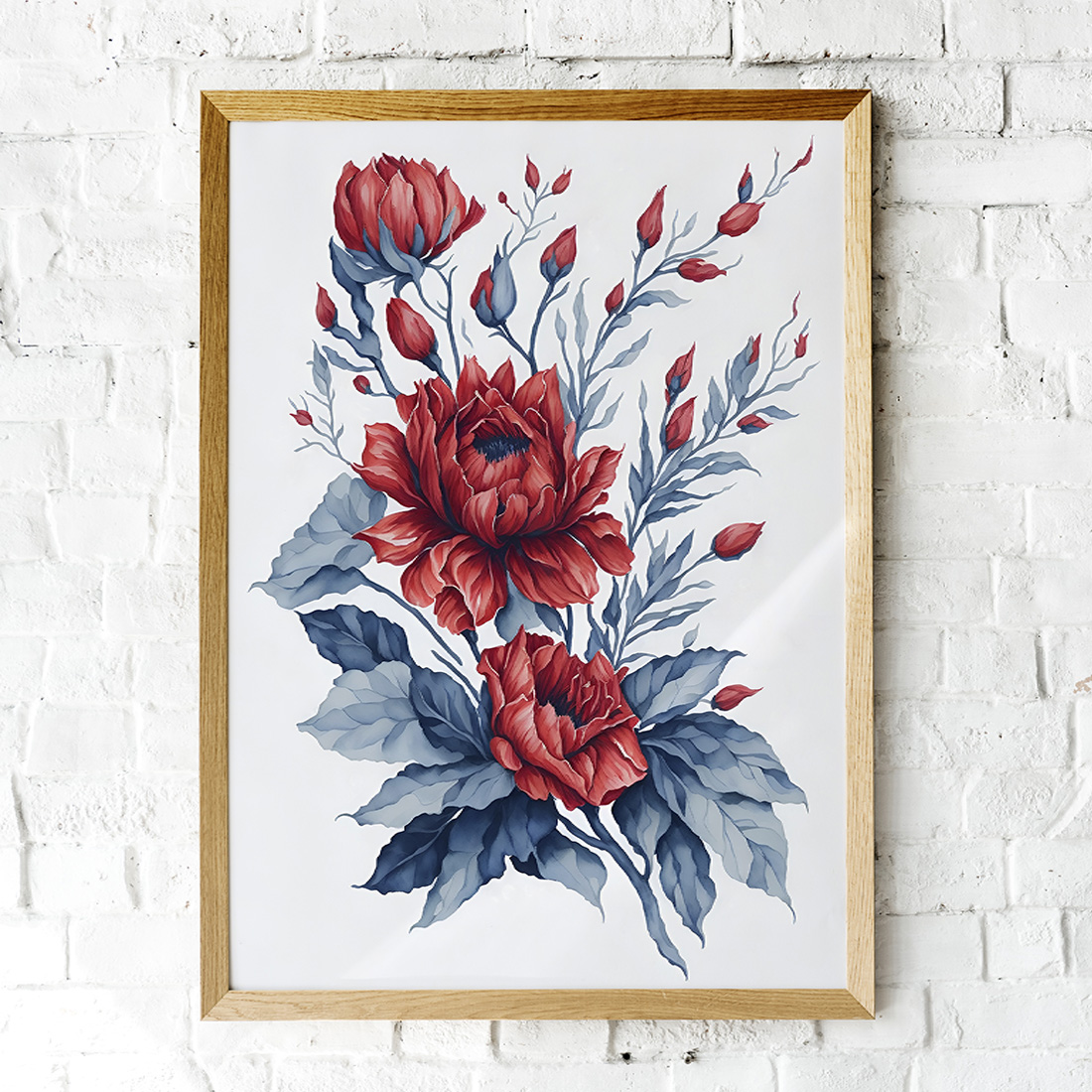 Elegant Dull Colors Red Flower Wall Art - Captivating Floral Decor for Every Space preview image.