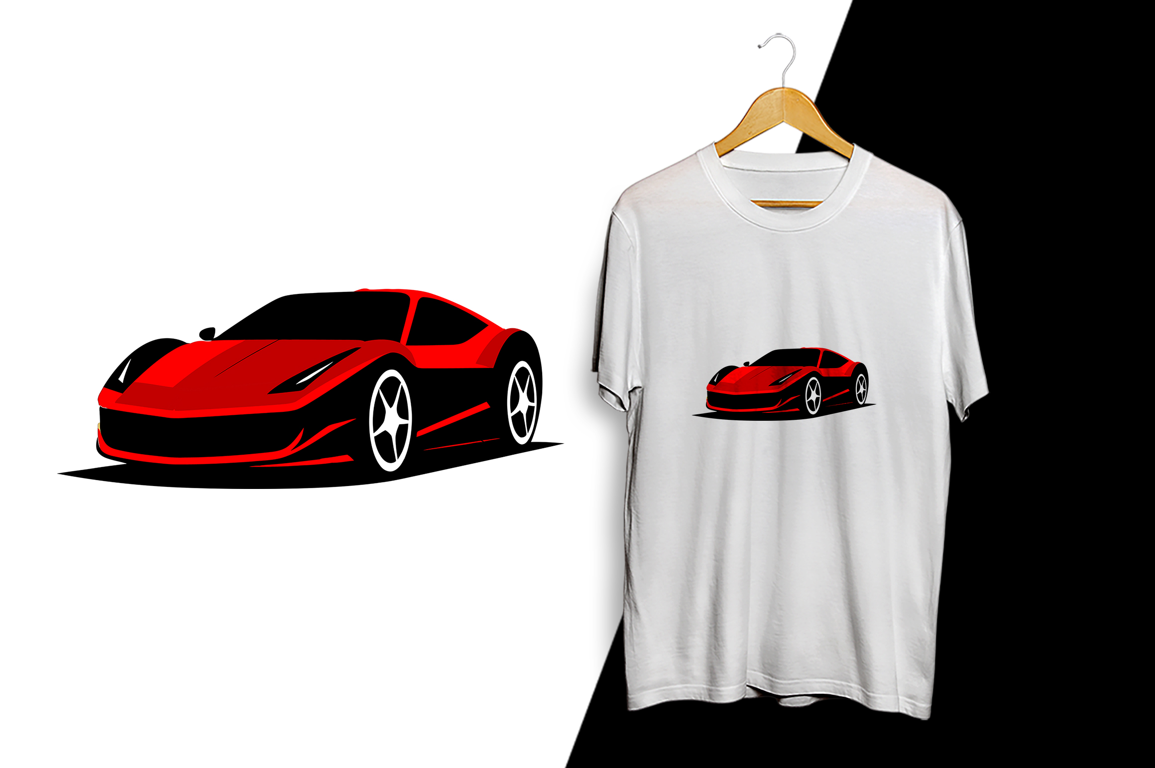 red sports car logo t shirt mockup 140