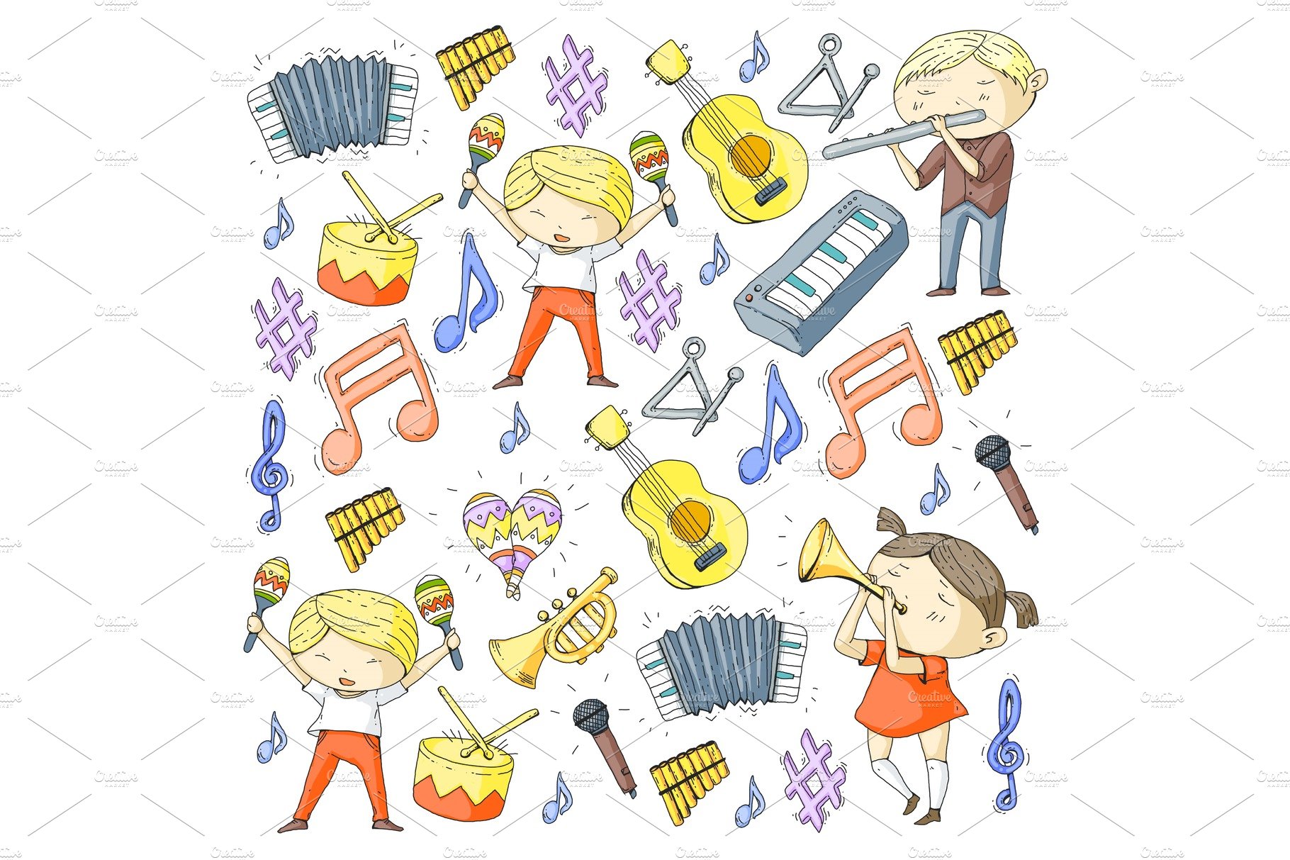 Vector school of music Musical theatre Kindergarten children with music ins... cover image.