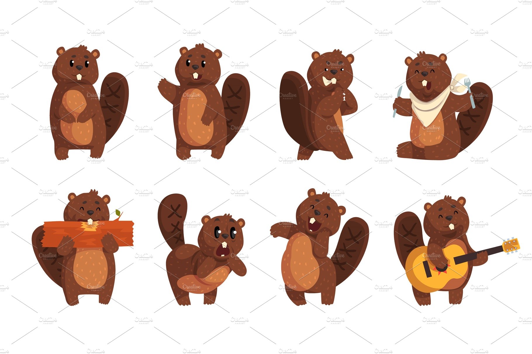 Cute funny character beaver in cover image.