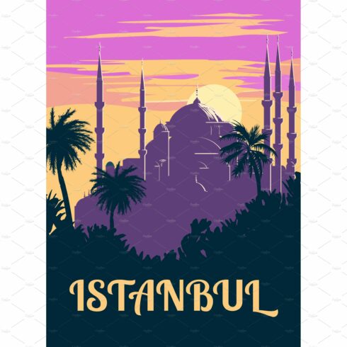 Retro Poster Istanbul, sunset city cover image.