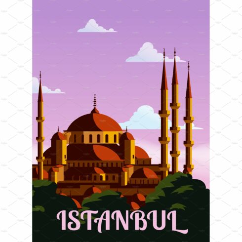 Retro Poster Istanbul, sunset city cover image.