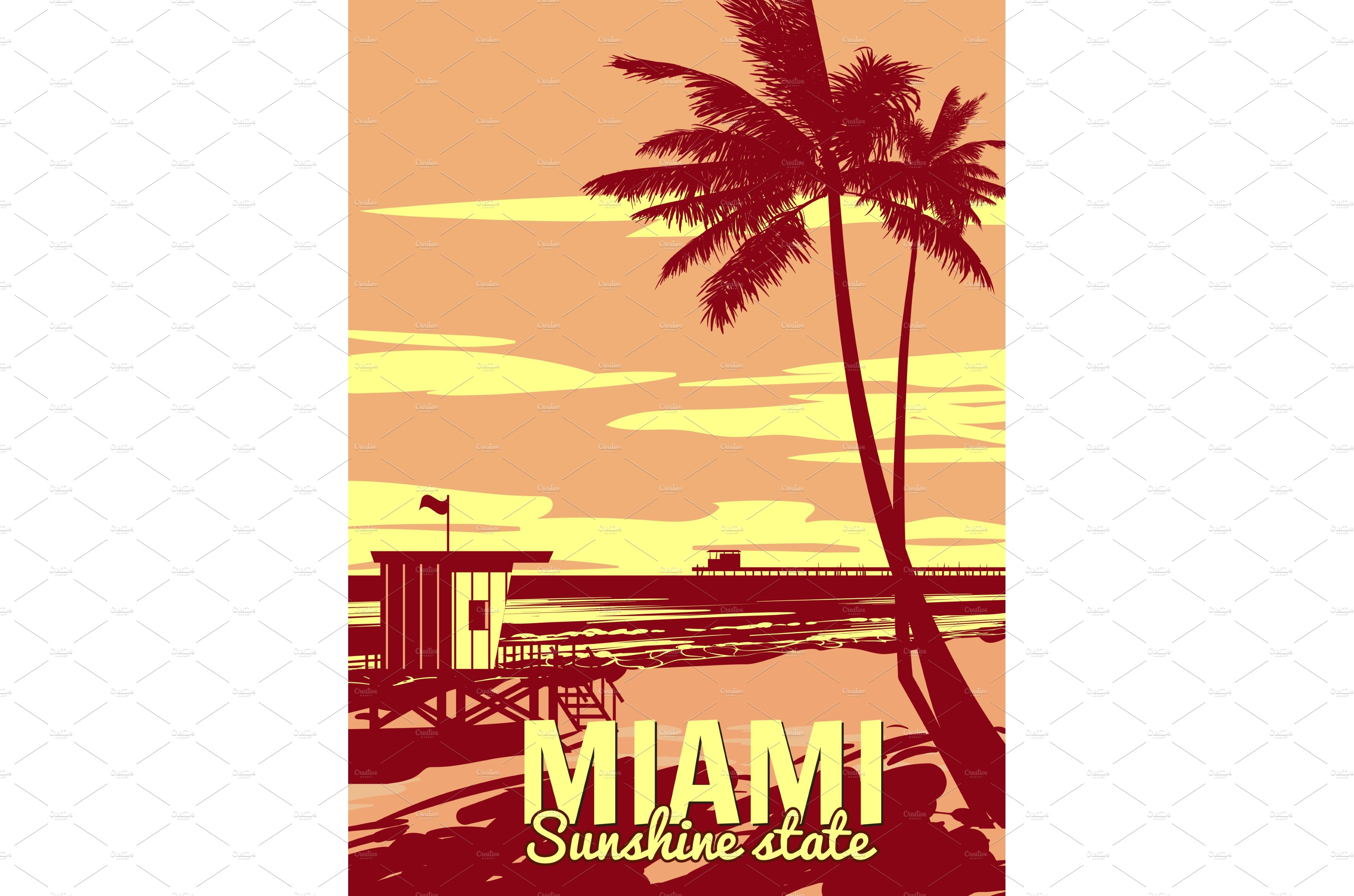 Miami Beach Retro Poster. Lifeguard cover image.