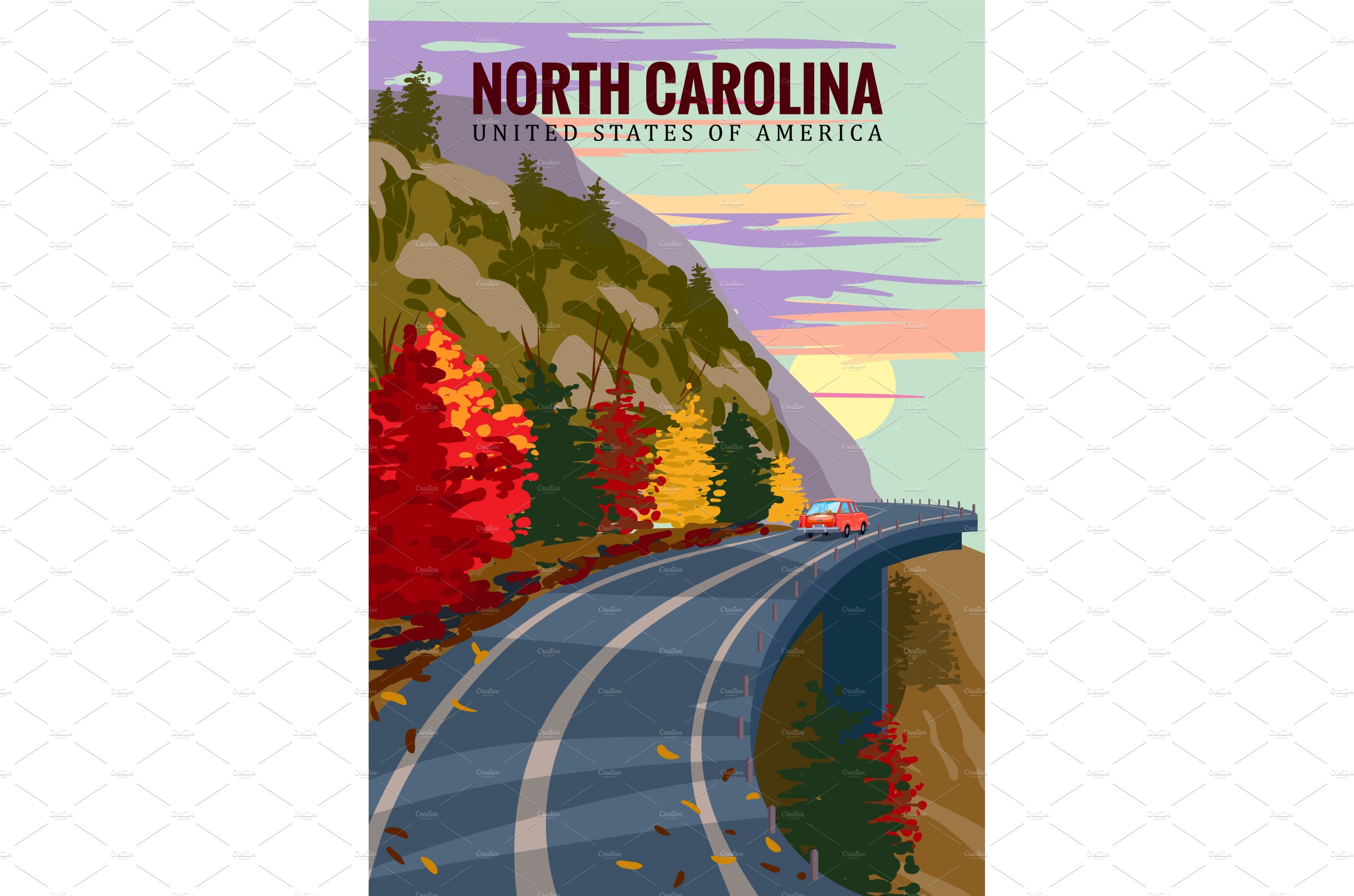 North Carolina travel vintage poster cover image.