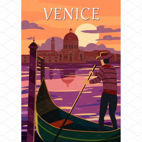 Retro Poster Venice Italia. Sunset cover image.