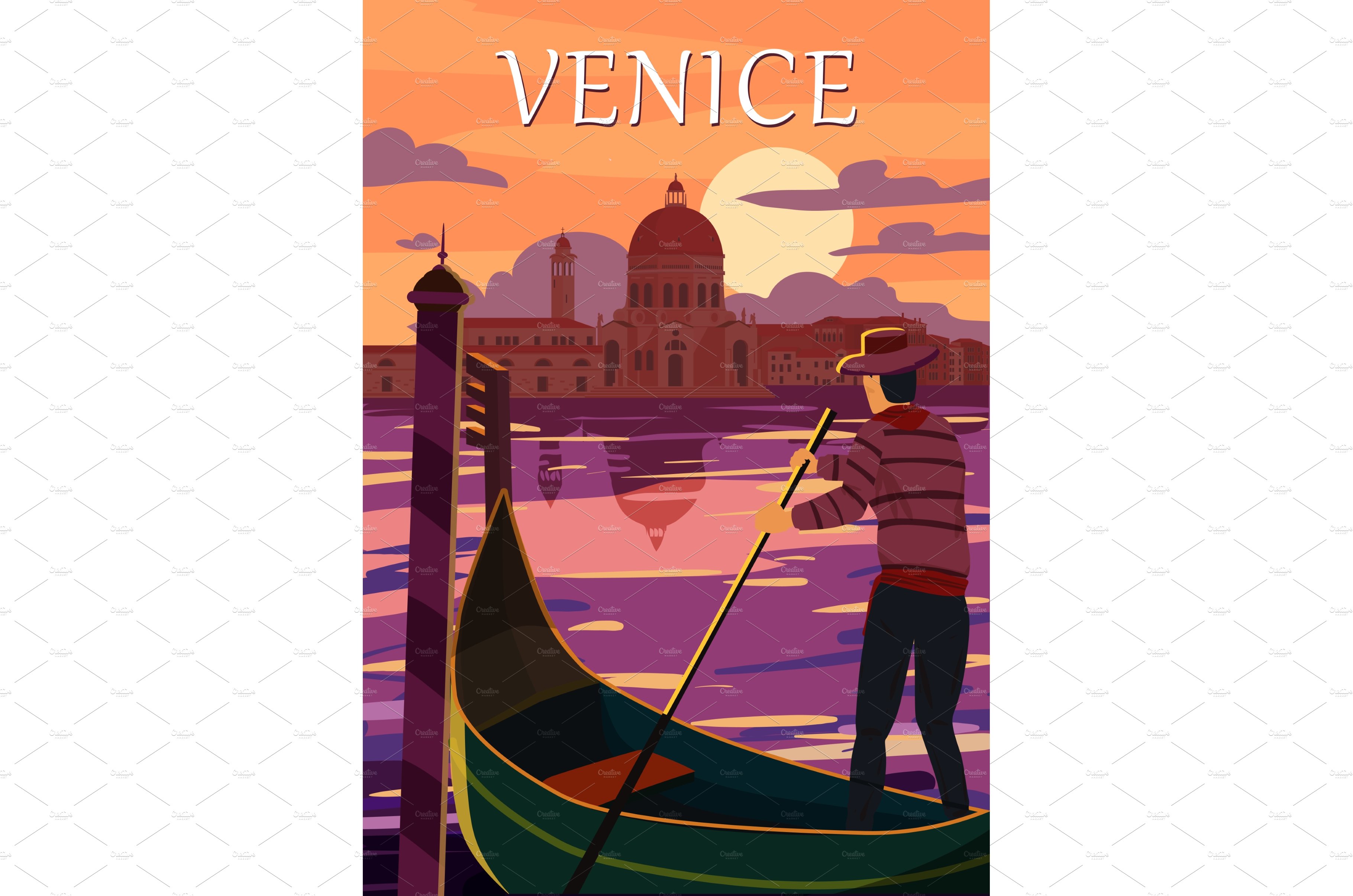 Retro Poster Venice Italia. Sunset cover image.