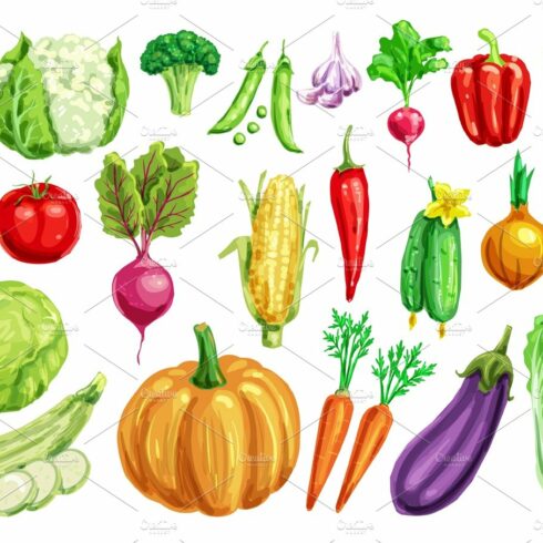 Vegetable watercolor set for healthy food design cover image.