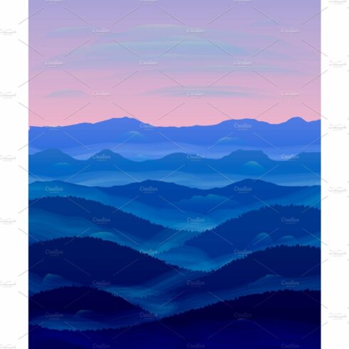 Panorama of hills. Sunset. Mist. cover image.