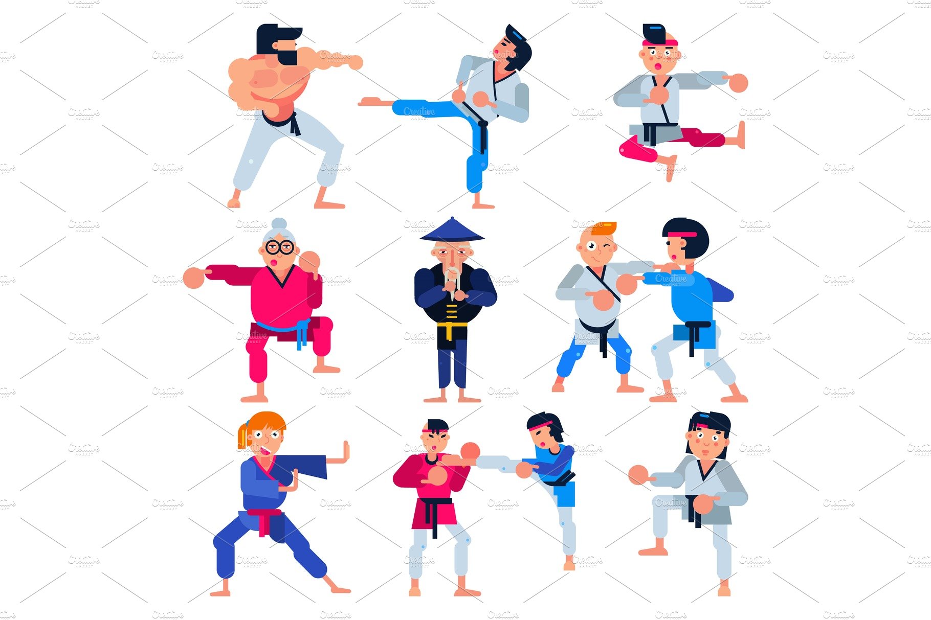 Karate vector martial karate-do character training attack illustration set ... cover image.