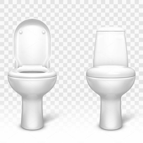 Toilet with seat set. White ceramic cover image.